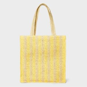 Universal Thread: Striped Straw Crochet Tote Handbag Yellow